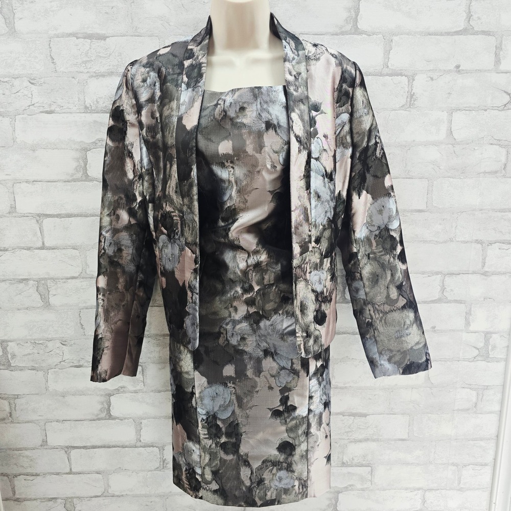 Kasper Womens 8P Dress Suit Jacket Blazer Set‎ Floral Brocade Metallic
